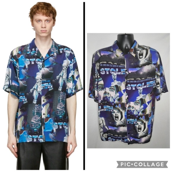 Mens Stolen Girlfriends Club Android Dreams Short Sleeve Button Up Shirt Size M - Picture 1 of 11